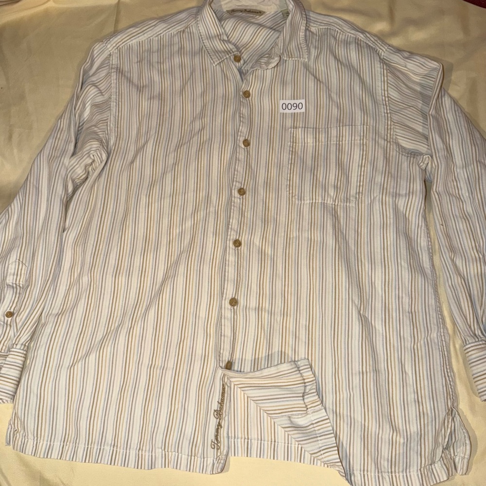 Tommy Bahama Mens Large Tencel Lyocell Striped Long Sleeve Button Front Shirt